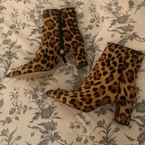 J Crew Leopard Print Calf Hair Heeled Booties Size 7.5